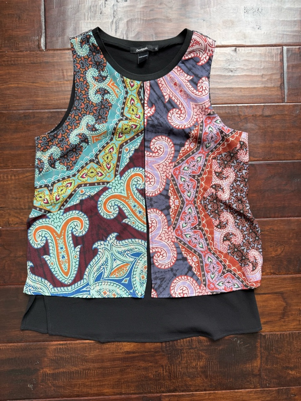 Desigual Multicolor Paisley Panel Tank Top with Black Trim